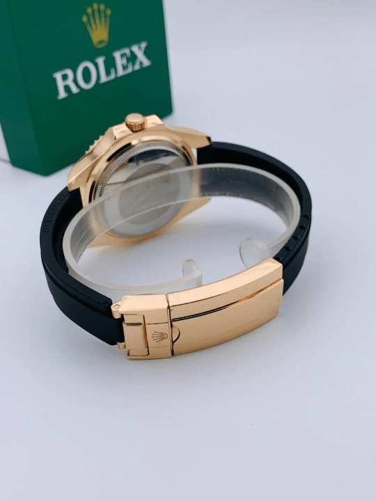 "Golden Rolex Men's Watch – Stylish Design with Adjustable Rubber Strap & Steel Bezel" - zyrenstore